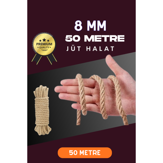 8 MM 50 Metre Jüt Halat Dekoratif Hasır İp Urgan Süs