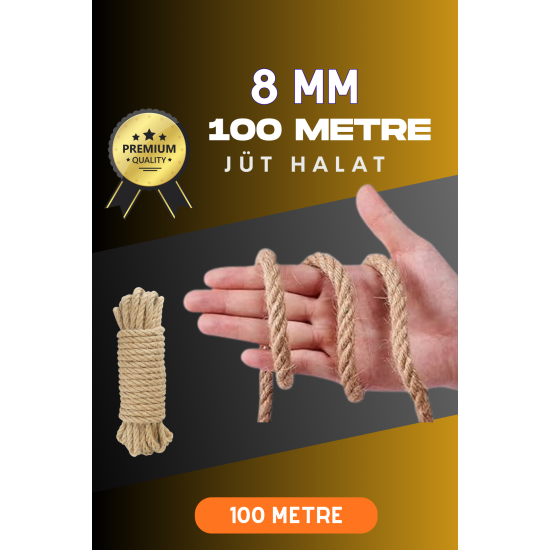 8 MM 100 Metre Jüt Halat Dekoratif Hasır İp Urgan Süs
