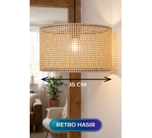 Retro Hasır Kumaş Başlıklı Sarkıt Avize 35 CM