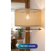 Retro Hasır Kumaş Başlıklı Sarkıt Avize 35 CM
