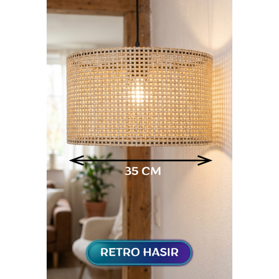 Retro Hasır Kumaş Başlıklı Sarkıt Avize 35 CM