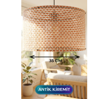 Antik Kiremit Hasır Kumaş Başlıklı Sarkıt Avize 35 CM