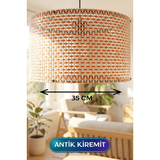 Antik Kiremit Hasır Kumaş Başlıklı Sarkıt Avize 35 CM