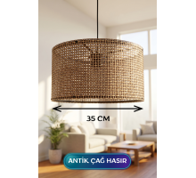 Antik Çağ Hasır Kumaş Başlıklı Sarkıt Avize 35 CM