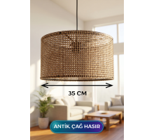 Antik Çağ Hasır Kumaş Başlıklı Sarkıt Avize 35 CM
