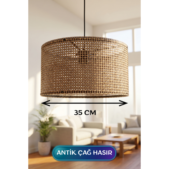 Antik Çağ Hasır Kumaş Başlıklı Sarkıt Avize 35 CM