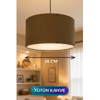 Tütün Kahve Kumaş Başlıklı Sarkıt Avize 35 CM