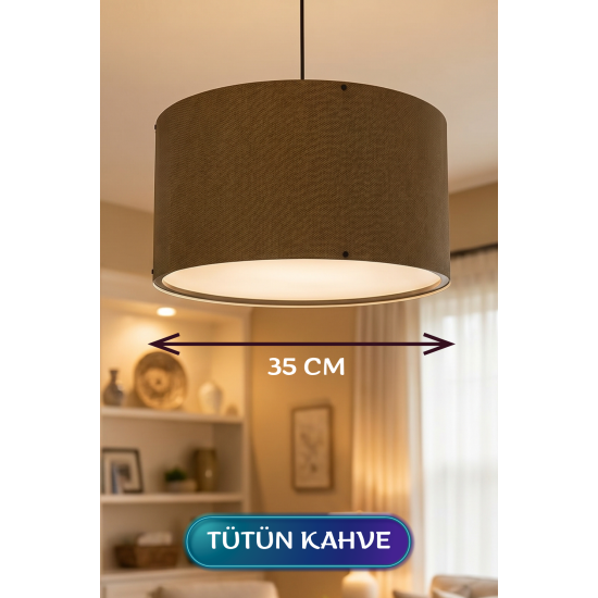Tütün Kahve Kumaş Başlıklı Sarkıt Avize 35 CM
