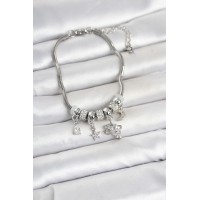 Pirinç Gümüş Renk Charmlı Kadın Bileklik TJ-BB8443