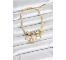 Pirinç Gold Renk Gündüz ve Gece Temalı Charmlı Kadın Bileklik