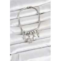 Pirinç Gümüş Renk Gündüz ve Gece Temalı Charmlı Kadın Bileklik TJ-BB8449