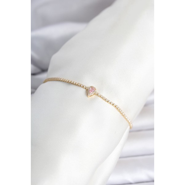 Pirinç Gold Renk Pembe Damla Model Su Yolu Kadın Bileklik
