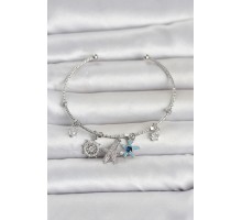 Gümüş Renk Pirinç Deniz Tema Charmlı Kadın Bileklik TJ-BB8487