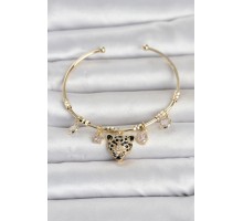 Pirinç Gold Renk Leopar Detaylı Charmlı Kadın Bileklik TJ-BB8490