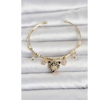 Pirinç Gold Renk Leopar Detaylı Charmlı Kadın Bileklik TJ-BB8490