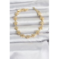 Pirinç Gold Renk Zirkon Taşlı Sıralı Yıldız Model Kadın Bileklik TJ-BB8493