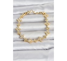 Pirinç Zirkon Taşlı Yonca Model Gold Renk Kadın Bileklik TJ-BB8494