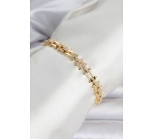 Pirinç Gold Renk Kare Zincir Model Zirkon Taşlı Kadın Bileklik TJ-BB8495