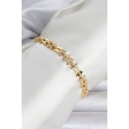 Pirinç Gold Renk Kare Zincir Model Zirkon Taşlı Kadın Bileklik TJ-BB8495