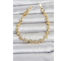 Sıralı Yıldız Model Zirkon Taşlı Gold Renk Pirinç Kadın Bileklik TJ-BB8496