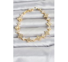 Pirinç Zirkon Taşlı ve Mineli Yonca Model Gold Renk Kadın Bileklik TJ-BB8497