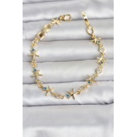 Pirinç Gold Renk Sıralı Deniz Yıldızı Model Kadın Bileklik TJ-BB8501