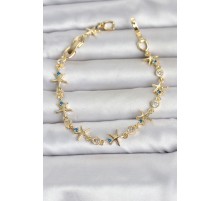 Pirinç Gold Renk Sıralı Deniz Yıldızı Model Kadın Bileklik TJ-BB8501