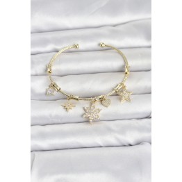 Pirinç Gold Renk Lotus Detay Charmlı Kadın Bileklik TJ-BB8503