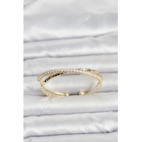Pirinç Gold Renk Zirkon Taşlı ve Dorika Model Kadın Bileklik TJ-BB8507