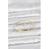 Pirinç Gold Renk Zirkon Taşlı Baget Model Kadın Bileklik TJ-BB8519
