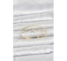 Pirinç Gold Renk Zirkon Taşlı Baget Model Kadın Bileklik TJ-BB8519