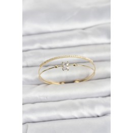 Pirinç Gold Renk Zirkon Taşlı Baget Model Kadın Bileklik TJ-BB8519