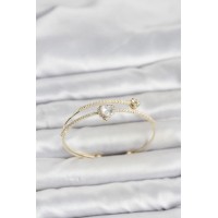 Pirinç Gold Renk Kalp Model Zirkon Taşlı Kadın Bileklik TJ-BB8521