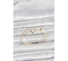 Pirinç Gold Renk Kalp Model Zirkon Taşlı Kadın Bileklik TJ-BB8521