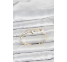 Pirinç Gold Renk Kalp Model Zirkon Taşlı Kadın Bileklik TJ-BB8521