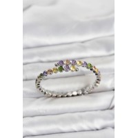 Pirinç Gümüş Renk Karışık Renk Zirkon Taşlı Kadın Bileklik TJ-BB8524