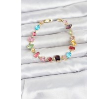 Karışık Renk Kristal Taşlı Kesimli Gümüş Renk Gema Kadın Bileklik TJ-BB8529