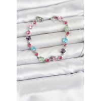 Kristal Taşlı Kalp Kesimli Karışık Renkli Gümüş Renk Gema Kadın Bileklik TJ-BB8534