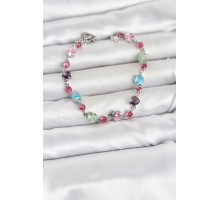 Kristal Taşlı Kalp Kesimli Karışık Renkli Gümüş Renk Gema Kadın Bileklik TJ-BB8534