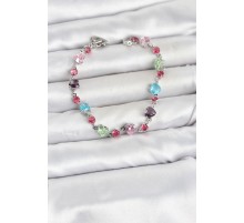 Kristal Taşlı Kalp Kesimli Karışık Renkli Gümüş Renk Gema Kadın Bileklik TJ-BB8534