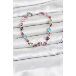 Kristal Taşlı Kalp Kesimli Karışık Renkli Gümüş Renk Gema Kadın Bileklik TJ-BB8534