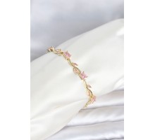 Pirinç Gold Renk Pembe Zirkon Taşlı Çiçek Model Kadın Bileklik TJ-BB8538