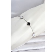 316L Çelik Gümüş Renk Siyah Beyaz Baby Yonca Model Kadın Bileklik TJ-BB8556
