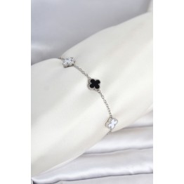 316L Çelik Gümüş Renk Siyah Beyaz Baby Yonca Model Kadın Bileklik TJ-BB8556