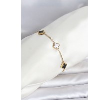 316L Çelik Gold Renk Siyah Beyaz Baby Yonca Model Kadın Bileklik TJ-BB8557