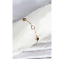 316L Çelik Gold Renk Siyah Beyaz Baby Yonca Model Kadın Bileklik TJ-BB8557