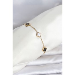 316L Çelik Gold Renk Siyah Beyaz Baby Yonca Model Kadın Bileklik TJ-BB8557