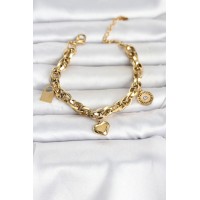 316L Çelik Gold Renk Charmlı Kalın Burgu Model Kadın Bileklik TJ-BB8558