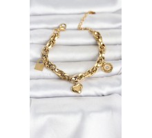 316L Çelik Gold Renk Charmlı Kalın Burgu Model Kadın Bileklik TJ-BB8558