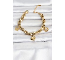 316L Çelik Gold Renk Charmlı Kalın Burgu Model Kadın Bileklik TJ-BB8558